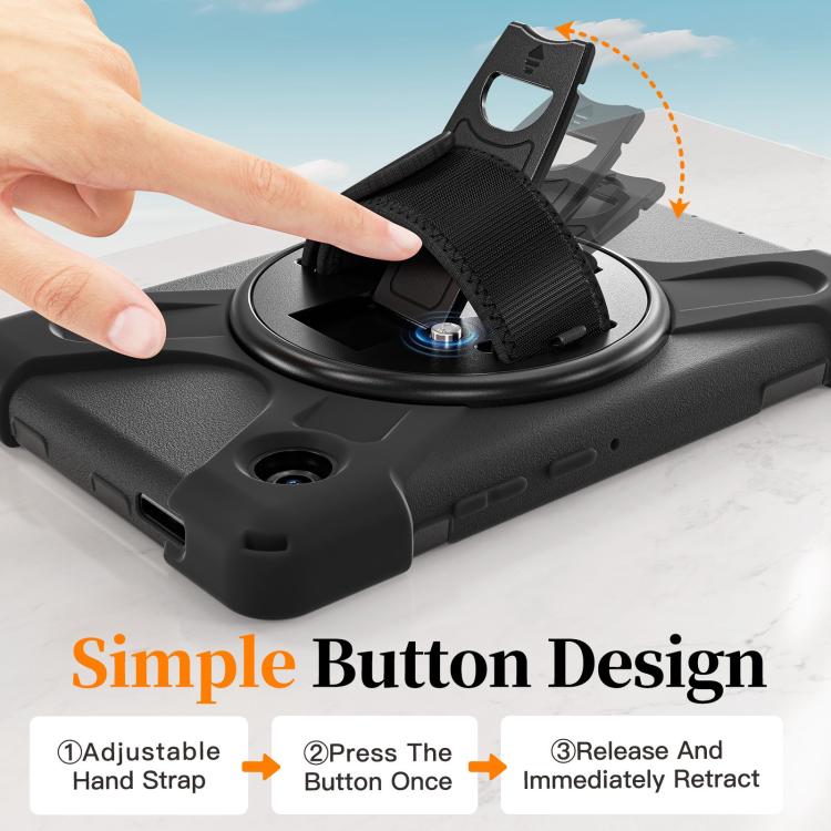 For Samsung Galaxy Tab A11 Rotatable Holder Silicone Hybrid PC Tablet Case with Shoulder Strap