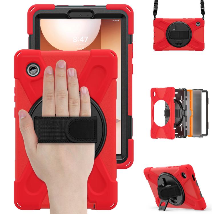For Samsung Galaxy Tab A11 Rotatable Holder Silicone Hybrid PC Tablet Case with Shoulder Strap