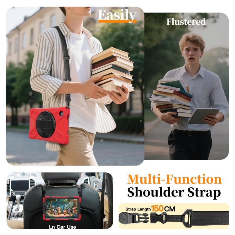For Samsung Galaxy Tab A11 Rotatable Holder Silicone Hybrid PC Tablet Case with Shoulder Strap