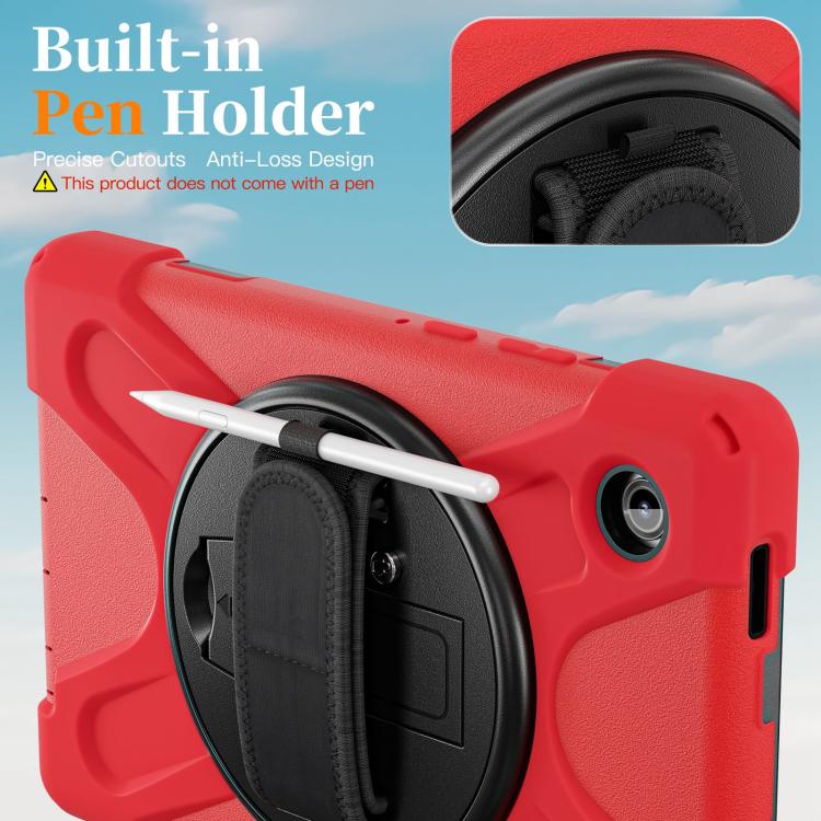 For Samsung Galaxy Tab A11 Rotatable Holder Silicone Hybrid PC Tablet Case with Shoulder Strap