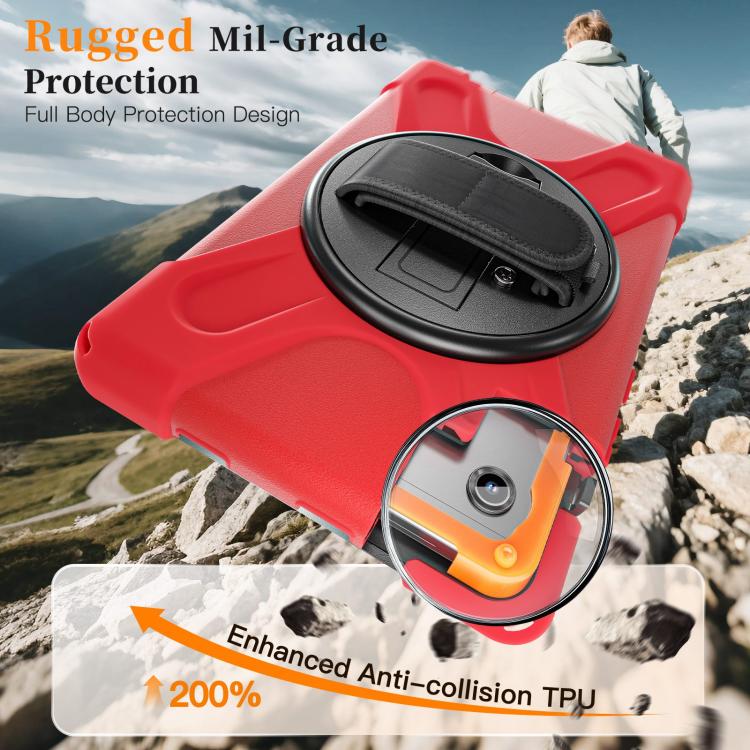 For Samsung Galaxy Tab A11 Rotatable Holder Silicone Hybrid PC Tablet Case with Shoulder Strap