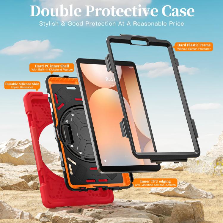 For Samsung Galaxy Tab A11 Rotatable Holder Silicone Hybrid PC Tablet Case with Shoulder Strap