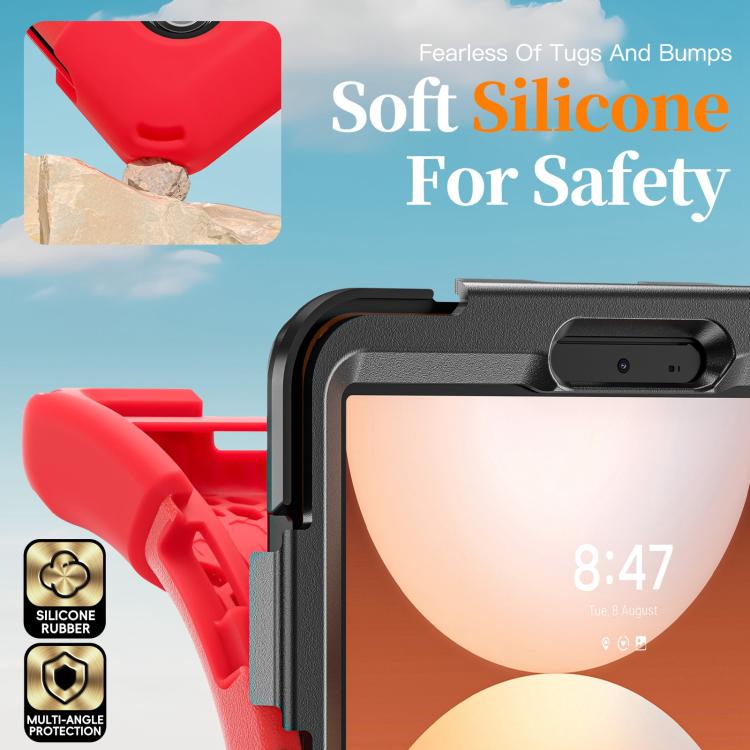 For Samsung Galaxy Tab A11 Rotatable Holder Silicone Hybrid PC Tablet Case with Shoulder Strap