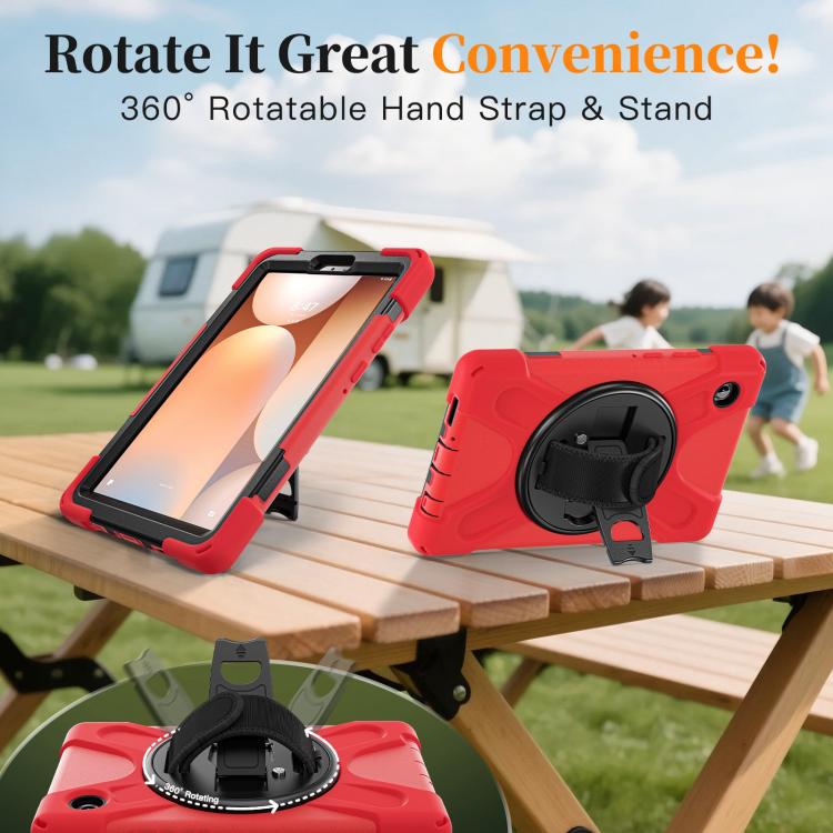 For Samsung Galaxy Tab A11 Rotatable Holder Silicone Hybrid PC Tablet Case with Shoulder Strap