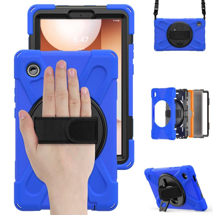 For Samsung Galaxy Tab A11 Rotatable Holder Silicone Hybrid PC Tablet Case with Shoulder Strap