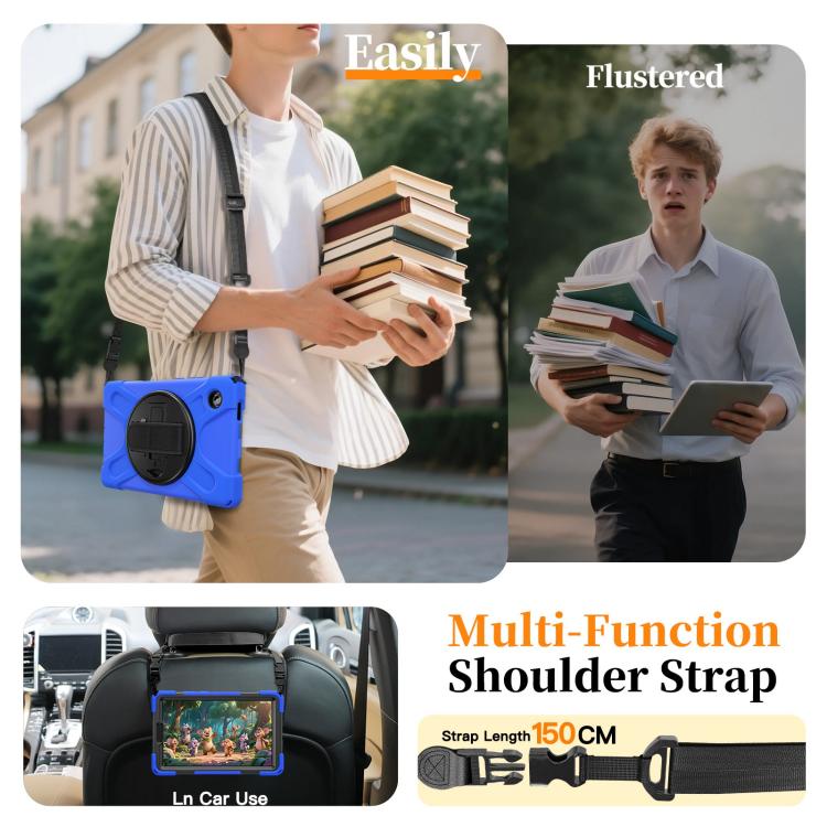 For Samsung Galaxy Tab A11 Rotatable Holder Silicone Hybrid PC Tablet Case with Shoulder Strap