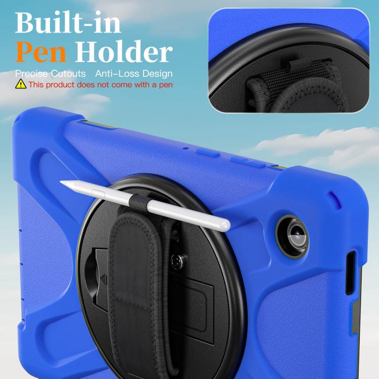 For Samsung Galaxy Tab A11 Rotatable Holder Silicone Hybrid PC Tablet Case with Shoulder Strap