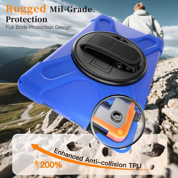For Samsung Galaxy Tab A11 Rotatable Holder Silicone Hybrid PC Tablet Case with Shoulder Strap