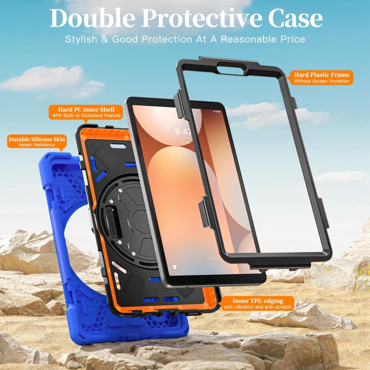 For Samsung Galaxy Tab A11 Rotatable Holder Silicone Hybrid PC Tablet Case with Shoulder Strap