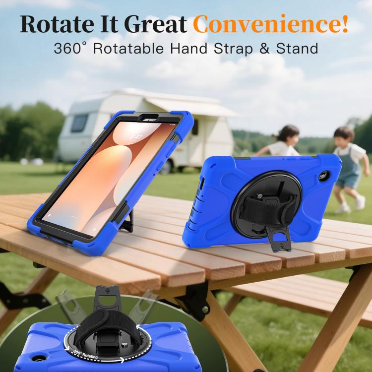 For Samsung Galaxy Tab A11 Rotatable Holder Silicone Hybrid PC Tablet Case with Shoulder Strap