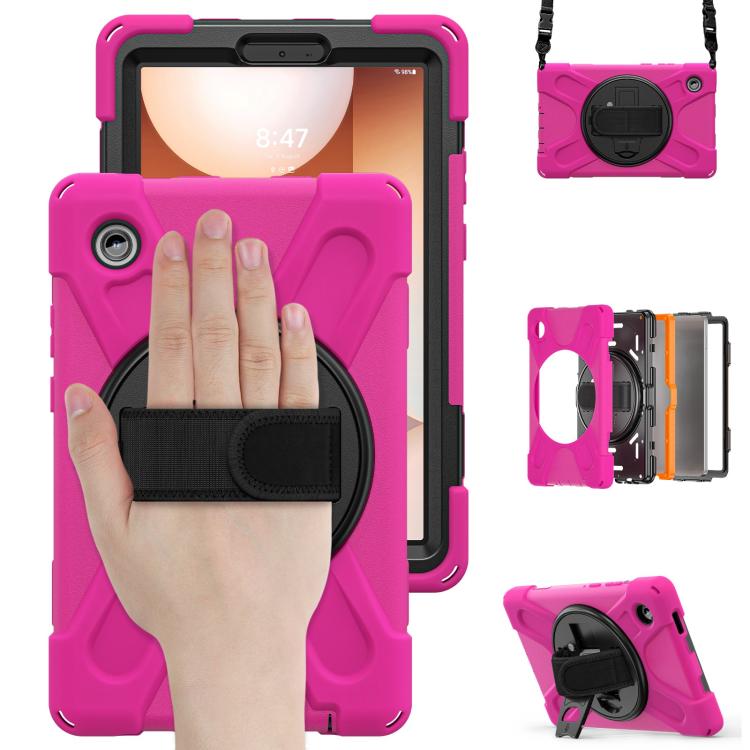 For Samsung Galaxy Tab A11 Rotatable Holder Silicone Hybrid PC Tablet Case with Shoulder Strap