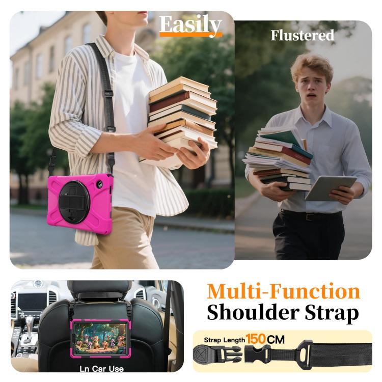 For Samsung Galaxy Tab A11 Rotatable Holder Silicone Hybrid PC Tablet Case with Shoulder Strap