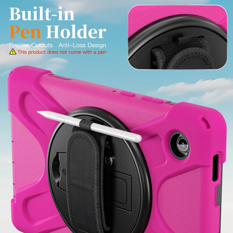 For Samsung Galaxy Tab A11 Rotatable Holder Silicone Hybrid PC Tablet Case with Shoulder Strap