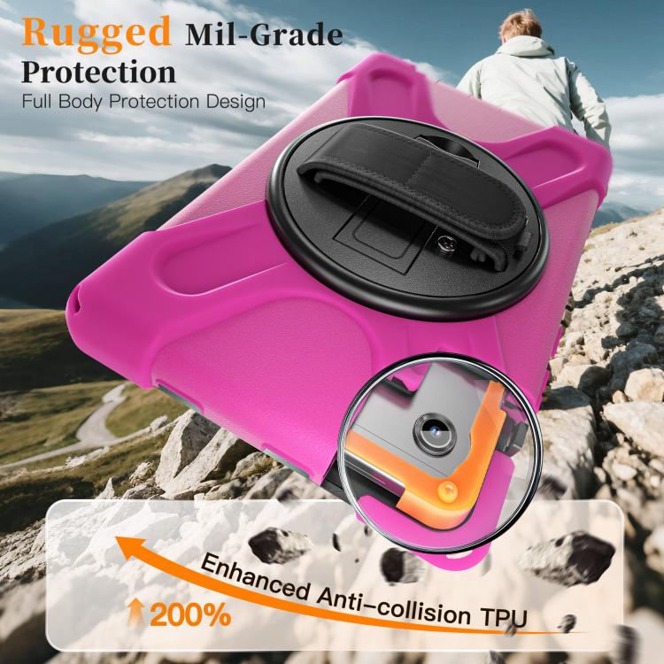 For Samsung Galaxy Tab A11 Rotatable Holder Silicone Hybrid PC Tablet Case with Shoulder Strap