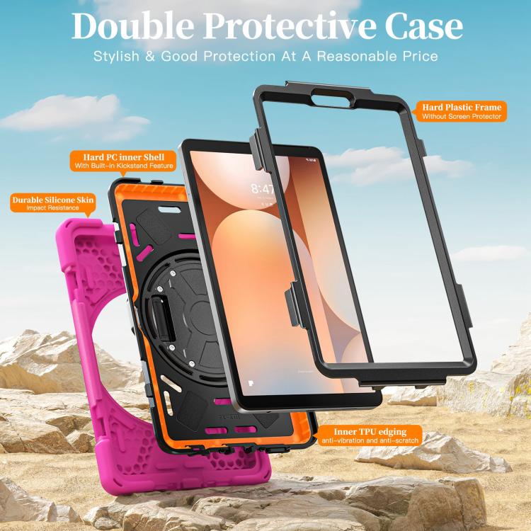 For Samsung Galaxy Tab A11 Rotatable Holder Silicone Hybrid PC Tablet Case with Shoulder Strap