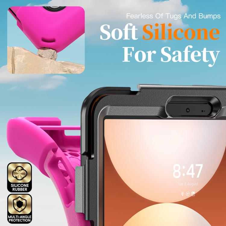 For Samsung Galaxy Tab A11 Rotatable Holder Silicone Hybrid PC Tablet Case with Shoulder Strap