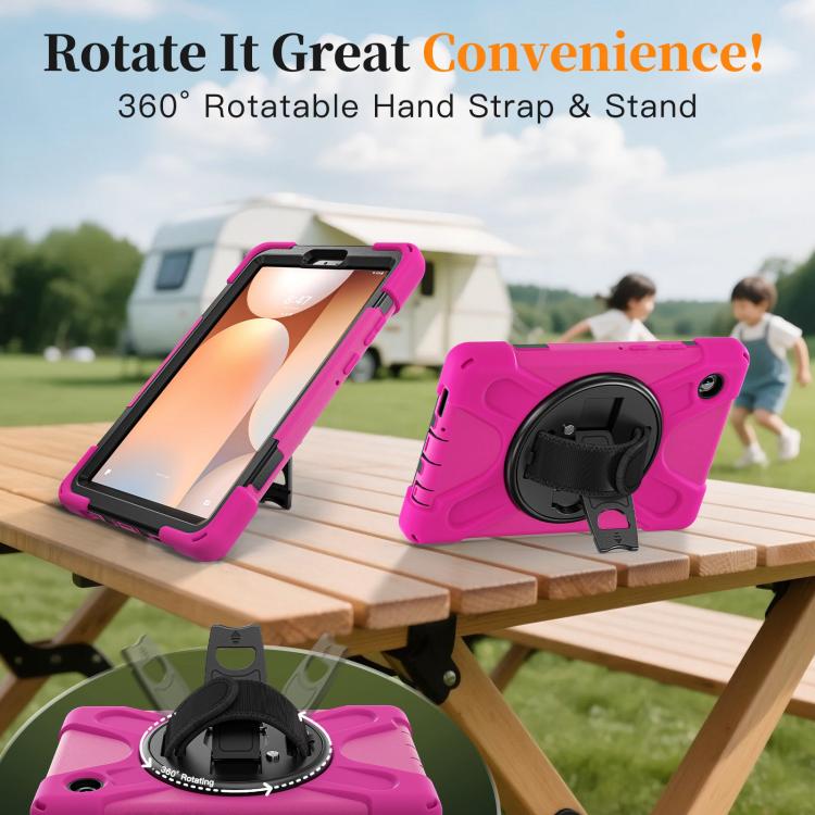 For Samsung Galaxy Tab A11 Rotatable Holder Silicone Hybrid PC Tablet Case with Shoulder Strap