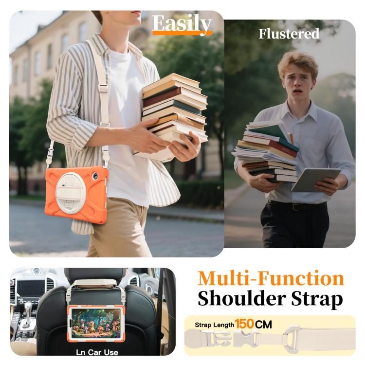 For Samsung Galaxy Tab A11 Rotatable Holder Silicone Hybrid PC Tablet Case with Shoulder Strap
