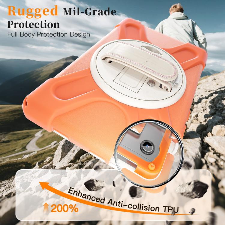 For Samsung Galaxy Tab A11 Rotatable Holder Silicone Hybrid PC Tablet Case with Shoulder Strap