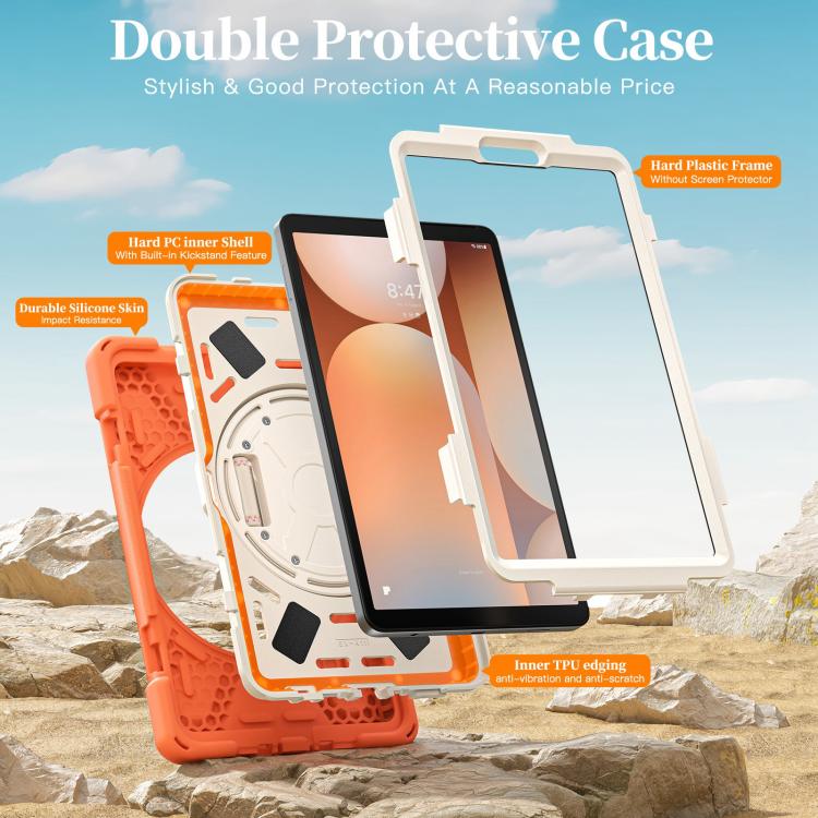 For Samsung Galaxy Tab A11 Rotatable Holder Silicone Hybrid PC Tablet Case with Shoulder Strap