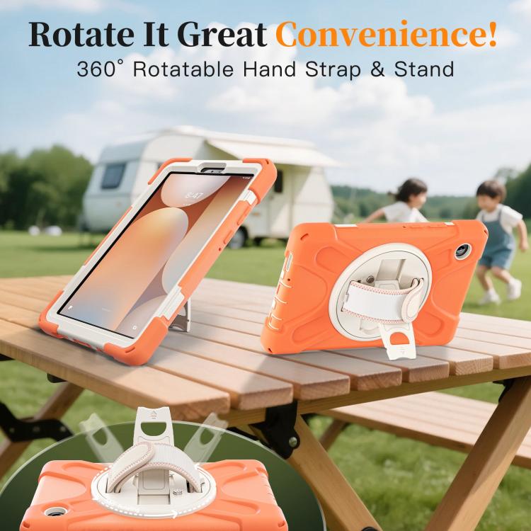 For Samsung Galaxy Tab A11 Rotatable Holder Silicone Hybrid PC Tablet Case with Shoulder Strap