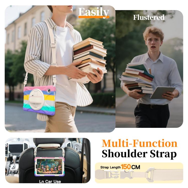 For Samsung Galaxy Tab A11 Rotatable Holder Silicone Hybrid PC Tablet Case with Shoulder Strap
