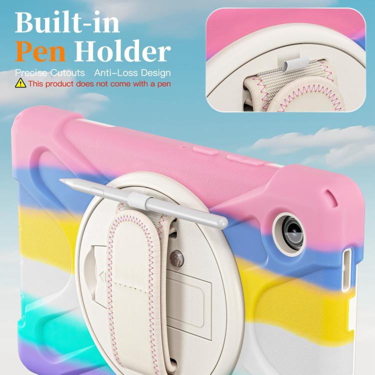 For Samsung Galaxy Tab A11 Rotatable Holder Silicone Hybrid PC Tablet Case with Shoulder Strap