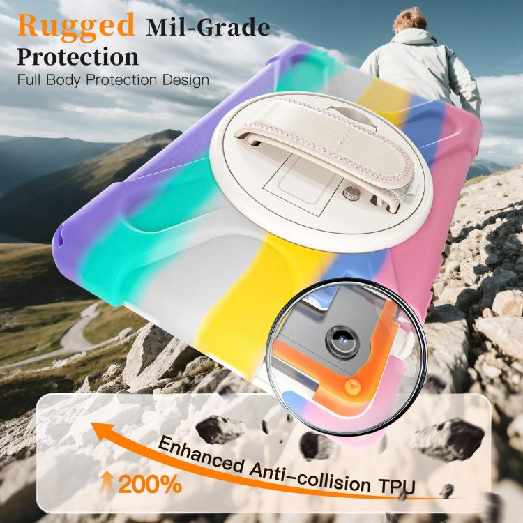 For Samsung Galaxy Tab A11 Rotatable Holder Silicone Hybrid PC Tablet Case with Shoulder Strap