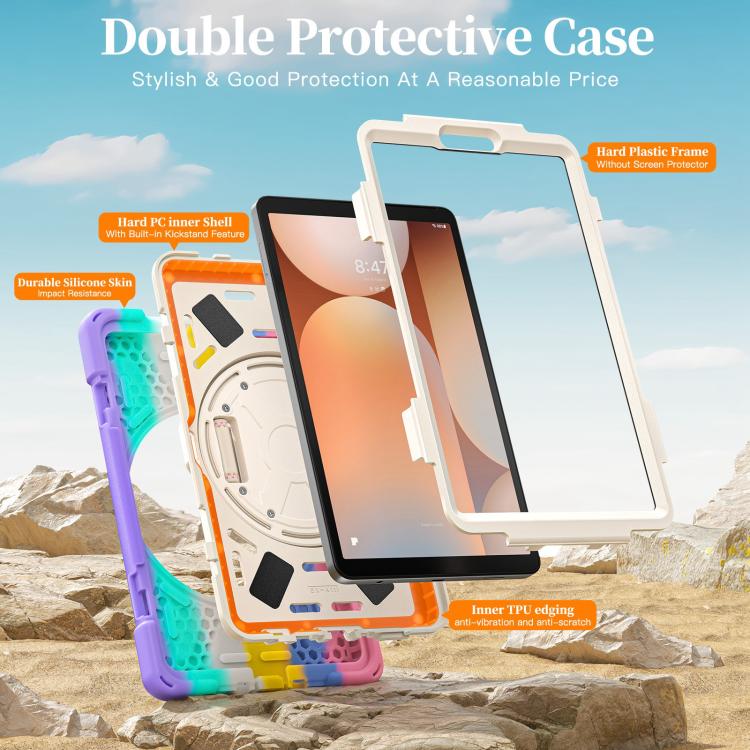 For Samsung Galaxy Tab A11 Rotatable Holder Silicone Hybrid PC Tablet Case with Shoulder Strap