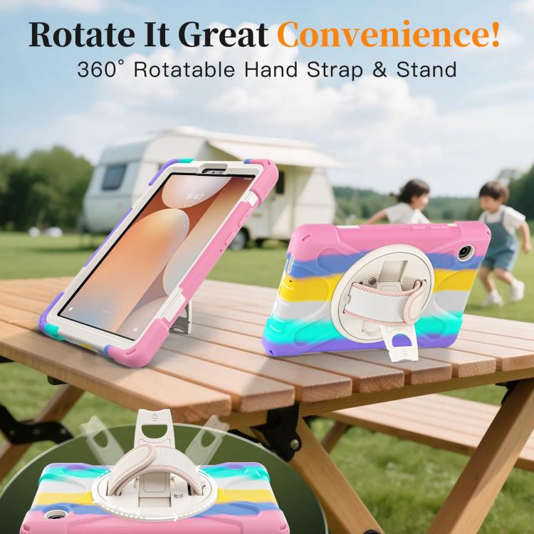 For Samsung Galaxy Tab A11 Rotatable Holder Silicone Hybrid PC Tablet Case with Shoulder Strap