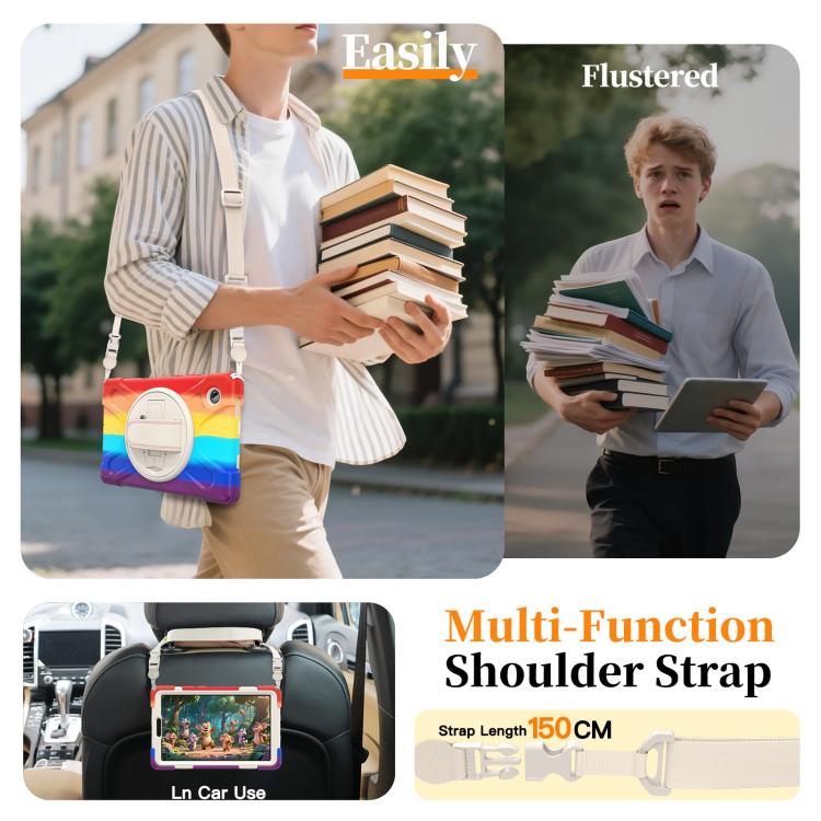 For Samsung Galaxy Tab A11 Rotatable Holder Silicone Hybrid PC Tablet Case with Shoulder Strap
