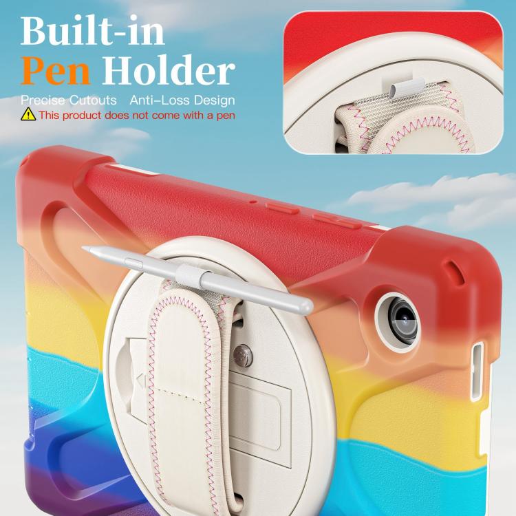 For Samsung Galaxy Tab A11 Rotatable Holder Silicone Hybrid PC Tablet Case with Shoulder Strap