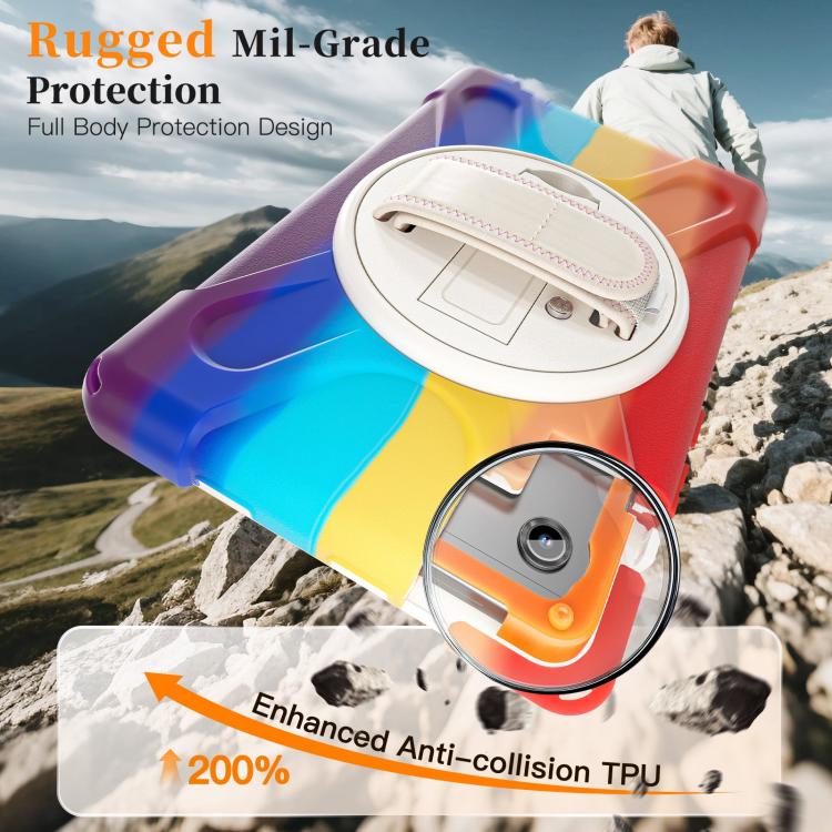 For Samsung Galaxy Tab A11 Rotatable Holder Silicone Hybrid PC Tablet Case with Shoulder Strap