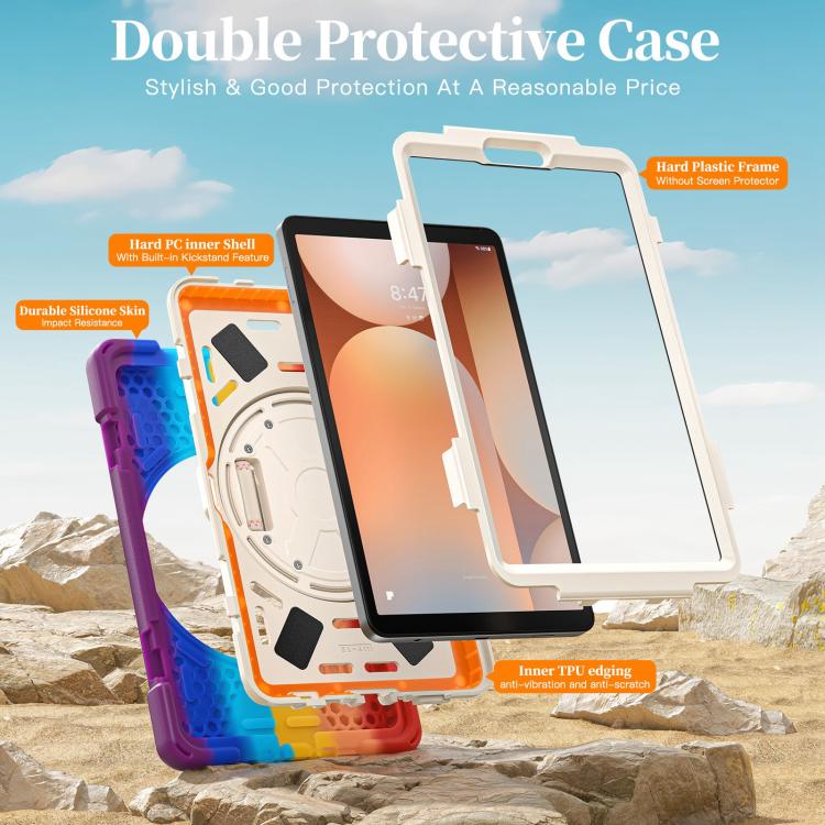 For Samsung Galaxy Tab A11 Rotatable Holder Silicone Hybrid PC Tablet Case with Shoulder Strap