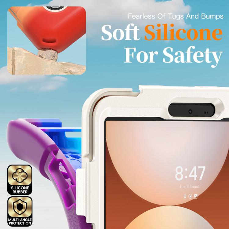 For Samsung Galaxy Tab A11 Rotatable Holder Silicone Hybrid PC Tablet Case with Shoulder Strap
