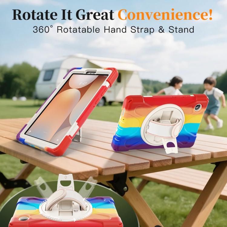 For Samsung Galaxy Tab A11 Rotatable Holder Silicone Hybrid PC Tablet Case with Shoulder Strap