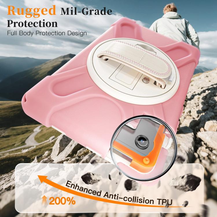 For Samsung Galaxy Tab A11 Rotatable Holder Silicone Hybrid PC Tablet Case with Shoulder Strap
