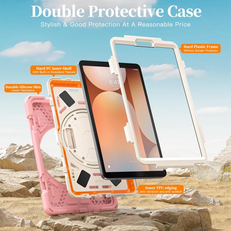 For Samsung Galaxy Tab A11 Rotatable Holder Silicone Hybrid PC Tablet Case with Shoulder Strap