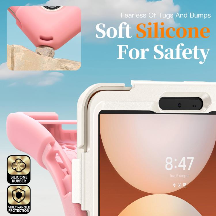 For Samsung Galaxy Tab A11 Rotatable Holder Silicone Hybrid PC Tablet Case with Shoulder Strap