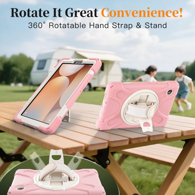 For Samsung Galaxy Tab A11 Rotatable Holder Silicone Hybrid PC Tablet Case with Shoulder Strap