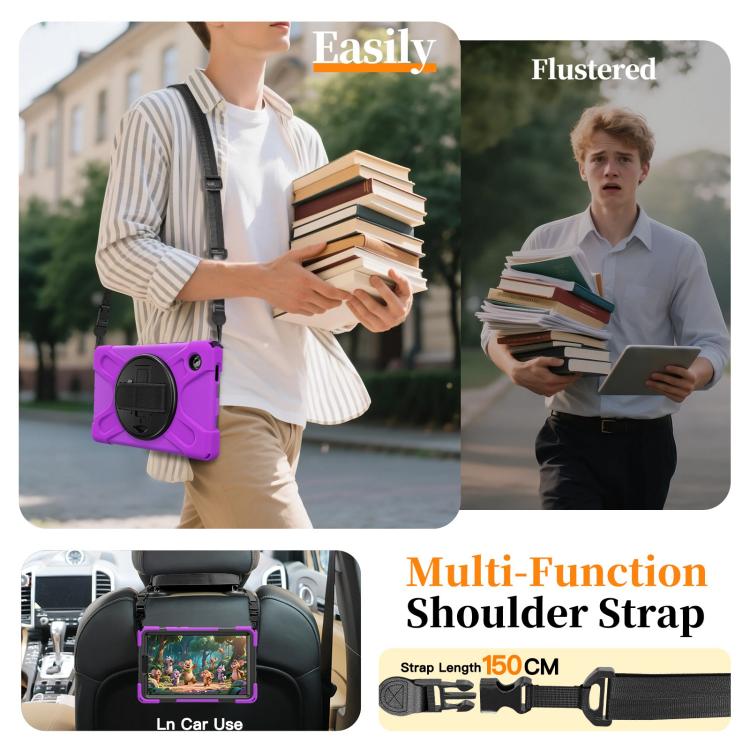 For Samsung Galaxy Tab A11 Rotatable Holder Silicone Hybrid PC Tablet Case with Shoulder Strap