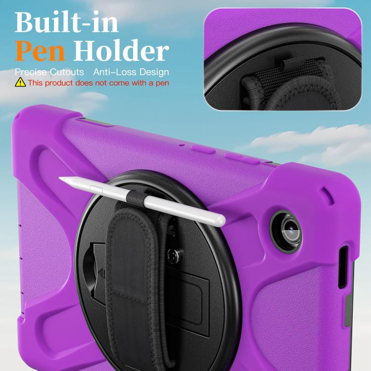 For Samsung Galaxy Tab A11 Rotatable Holder Silicone Hybrid PC Tablet Case with Shoulder Strap