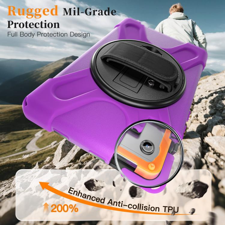 For Samsung Galaxy Tab A11 Rotatable Holder Silicone Hybrid PC Tablet Case with Shoulder Strap