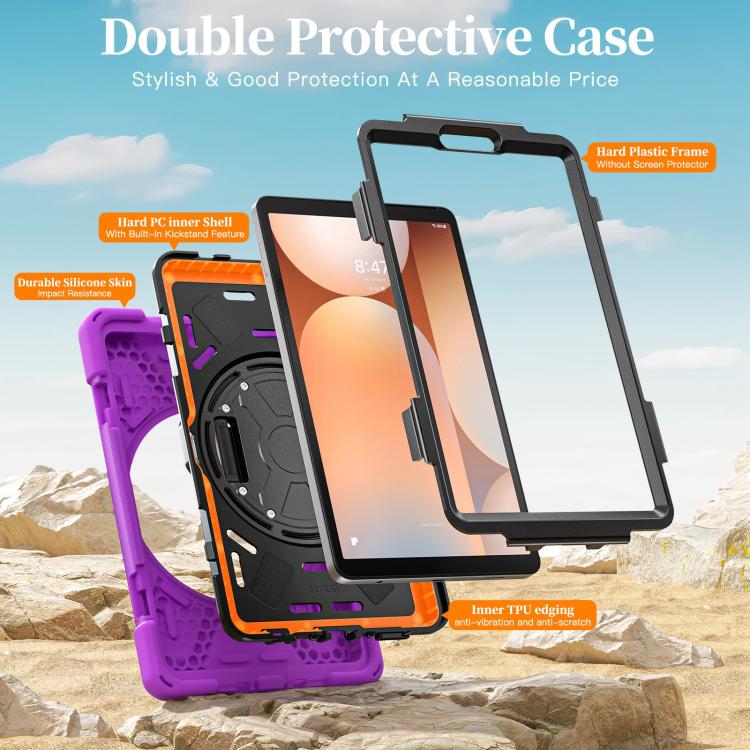For Samsung Galaxy Tab A11 Rotatable Holder Silicone Hybrid PC Tablet Case with Shoulder Strap