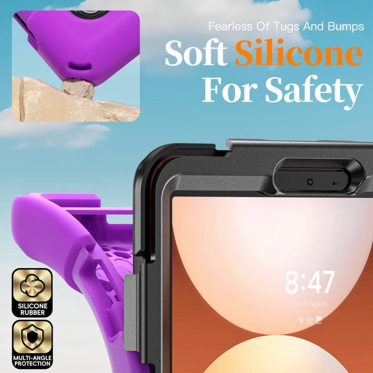 For Samsung Galaxy Tab A11 Rotatable Holder Silicone Hybrid PC Tablet Case with Shoulder Strap