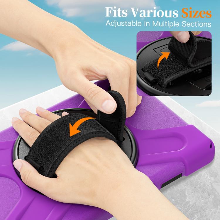 For Samsung Galaxy Tab A11 Rotatable Holder Silicone Hybrid PC Tablet Case with Shoulder Strap
