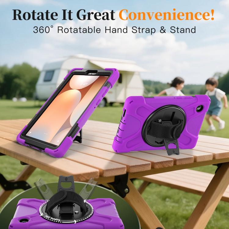 For Samsung Galaxy Tab A11 Rotatable Holder Silicone Hybrid PC Tablet Case with Shoulder Strap