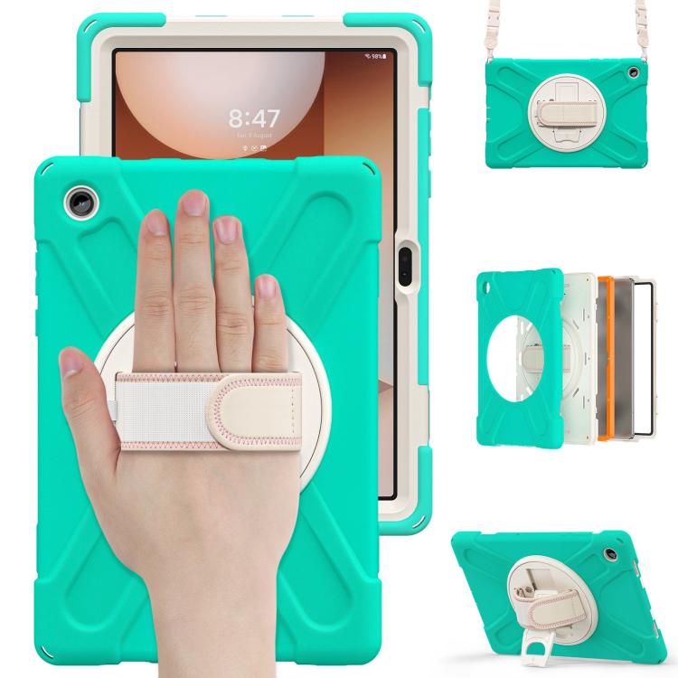 For Samsung Galaxy Tab A11+ Rotatable Holder Silicone Hybrid PC Tablet Case with Shoulder Strap