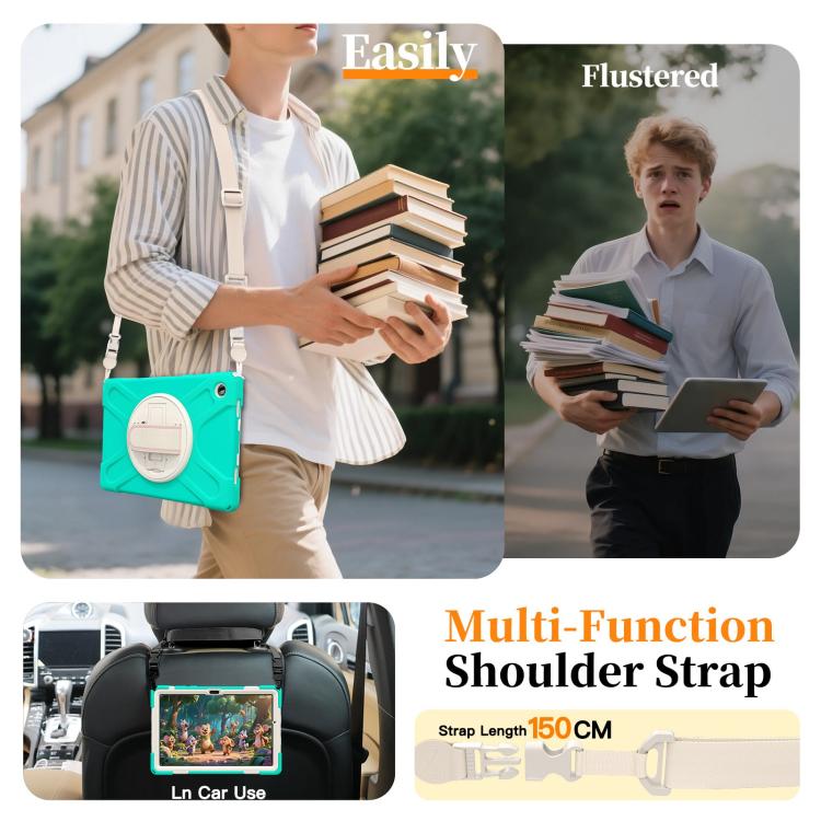 For Samsung Galaxy Tab A11+ Rotatable Holder Silicone Hybrid PC Tablet Case with Shoulder Strap