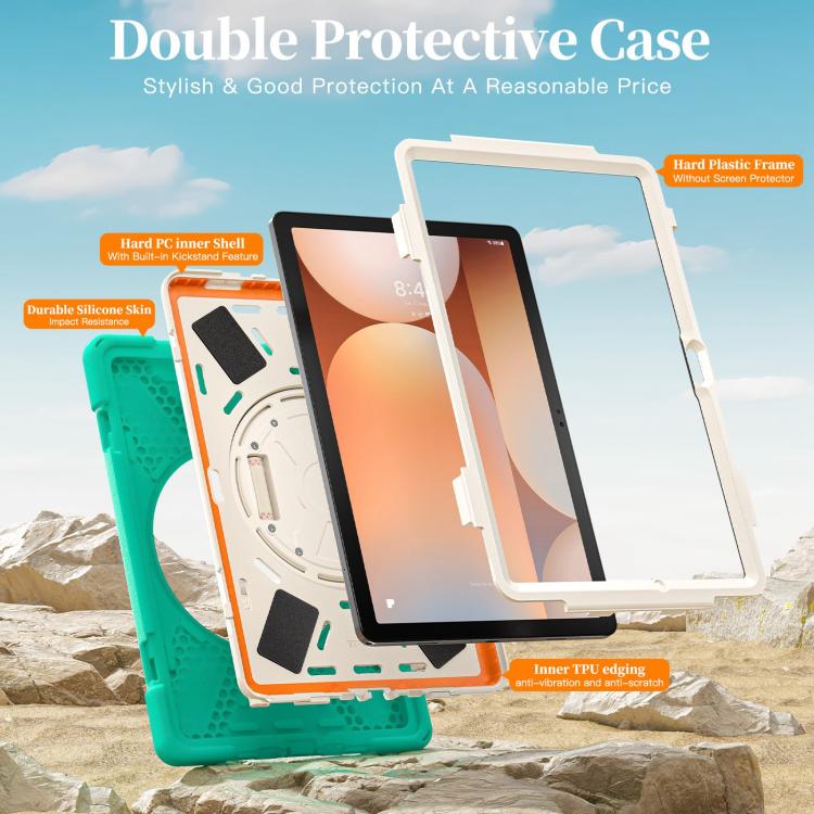 For Samsung Galaxy Tab A11+ Rotatable Holder Silicone Hybrid PC Tablet Case with Shoulder Strap